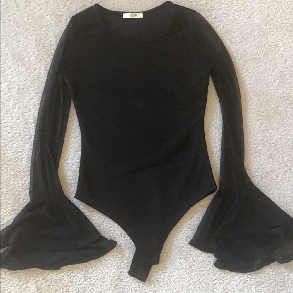 Sheer, layered bell sleeve body suit - brand new